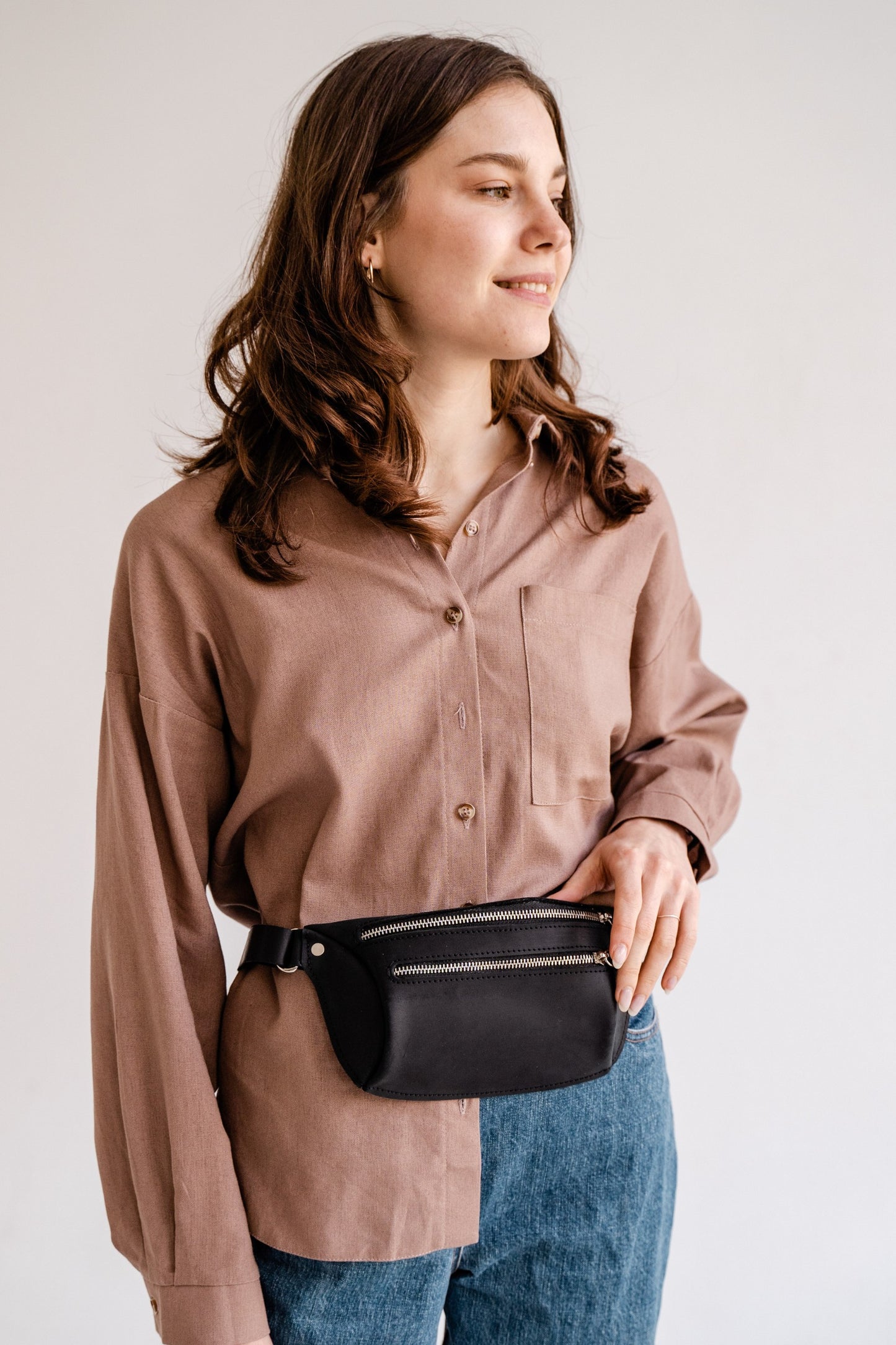 Black Leather Belt Bag – Handmade Waist Bag for Women & Men