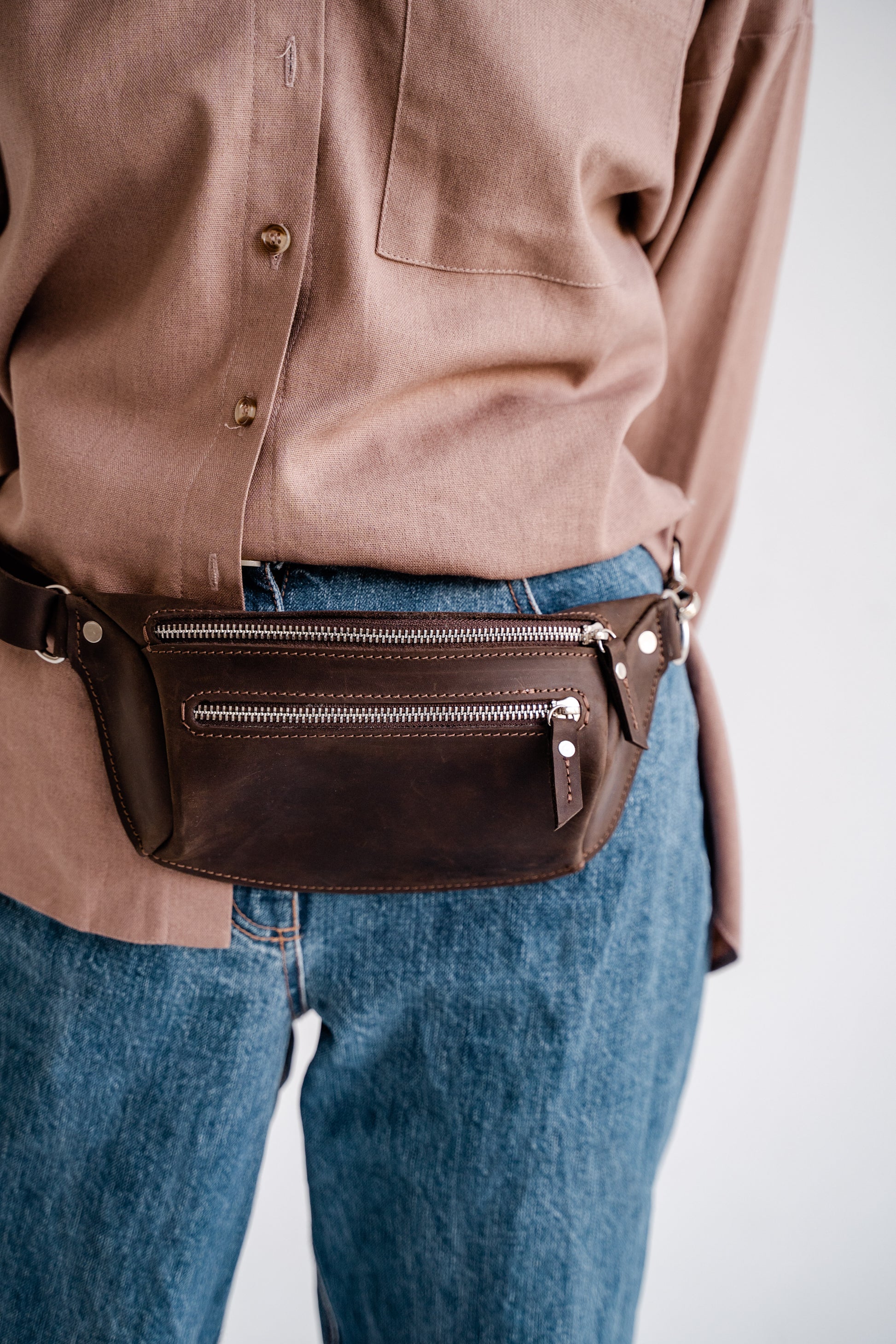 Brown leather fanny pack