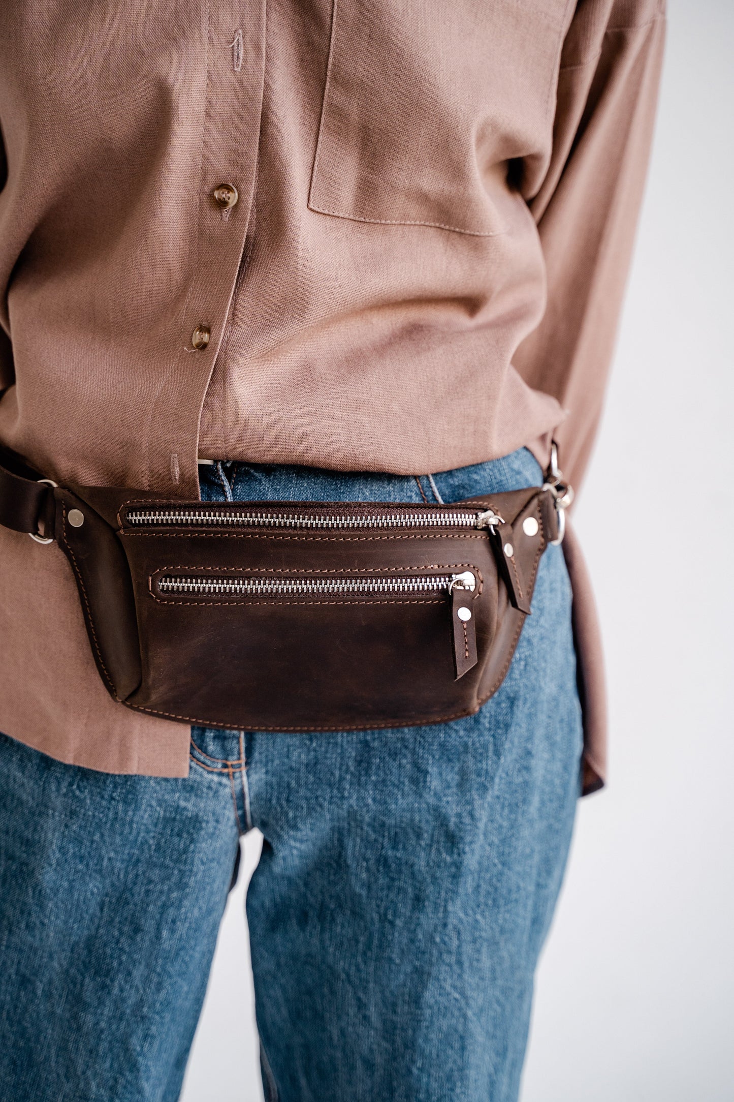 brown leather belt bag