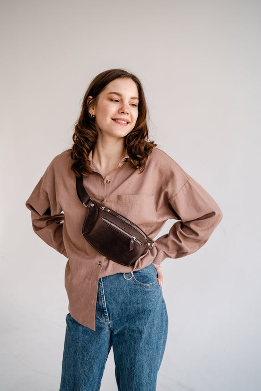 Brown leather belt bag 