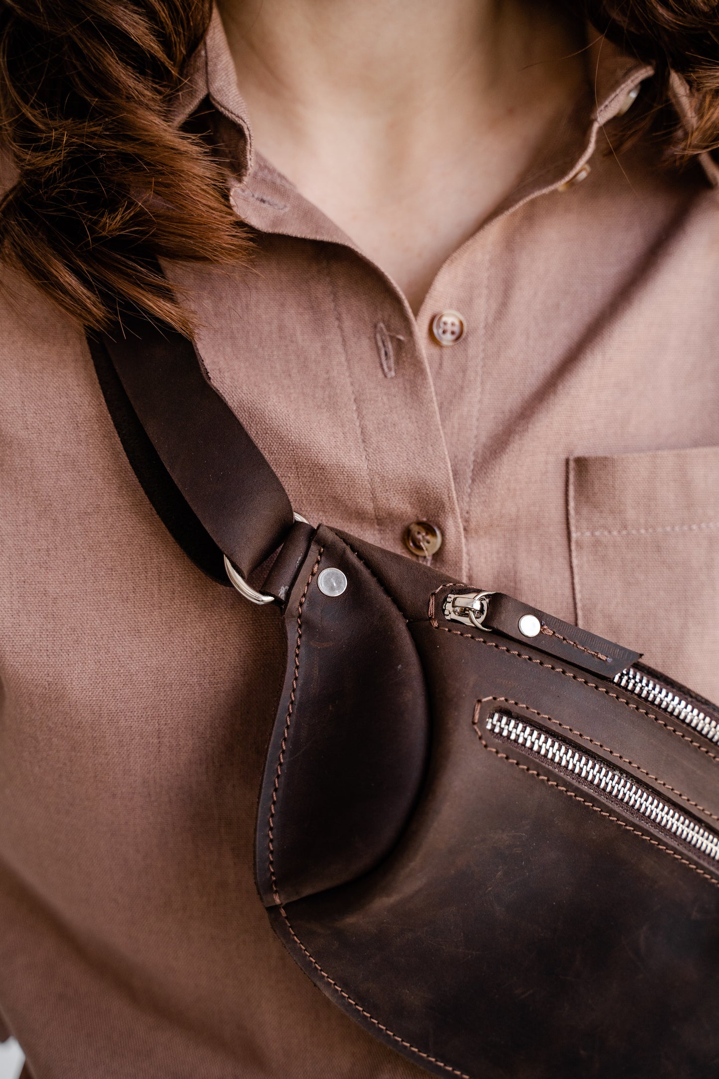 Brown leather belt bag 