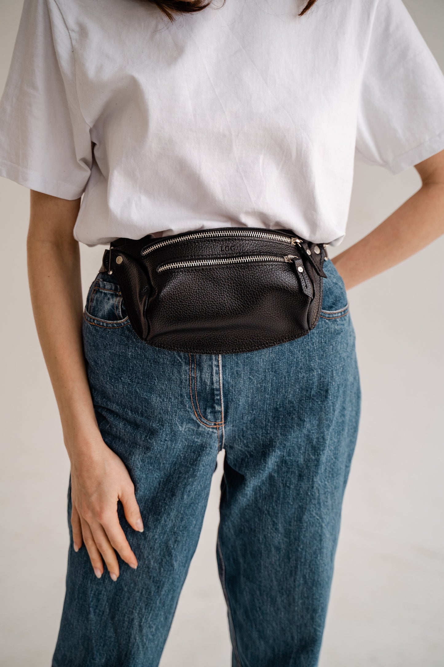 leather black fanny pack women 