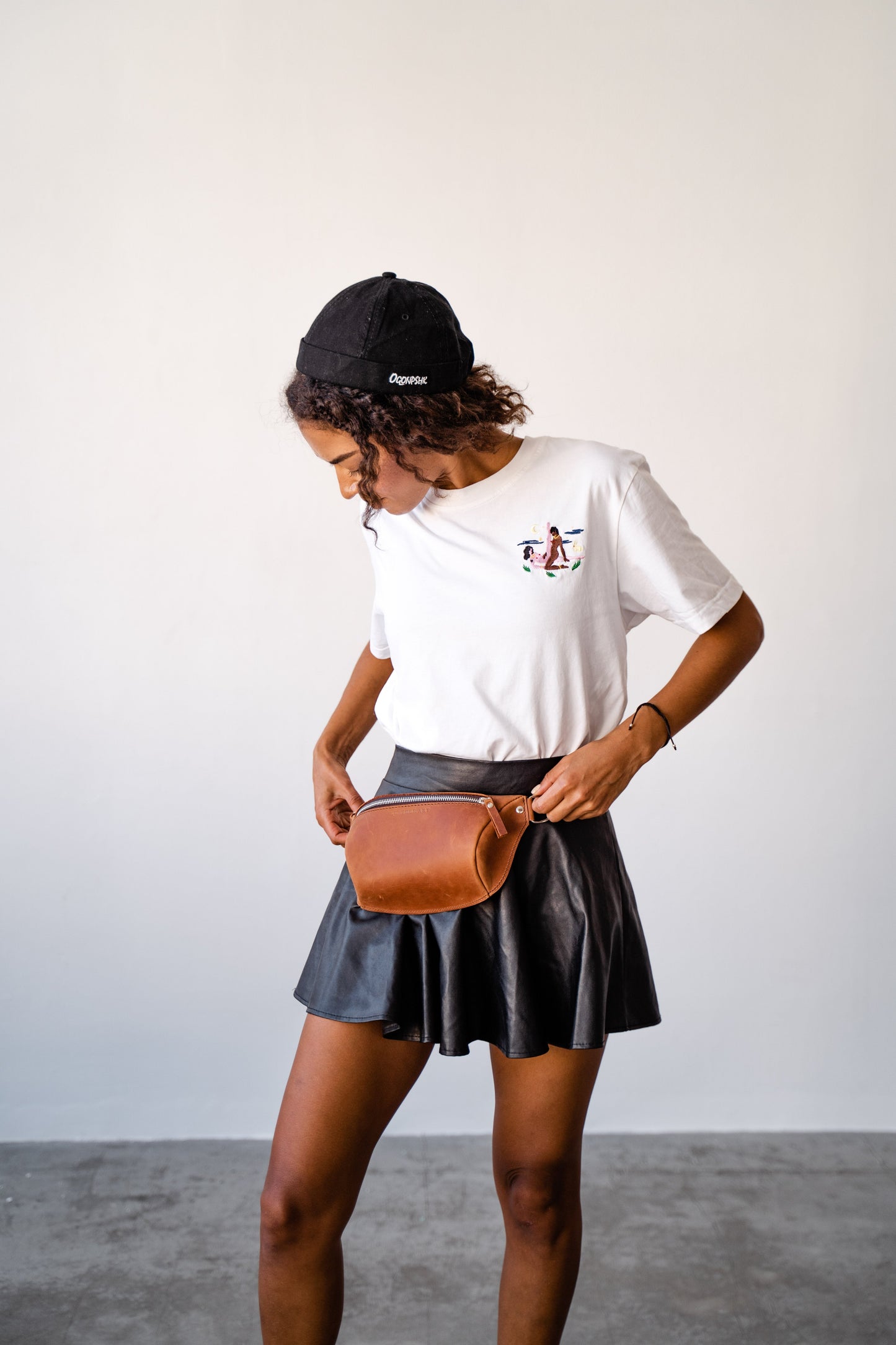 Brown leather fanny pack