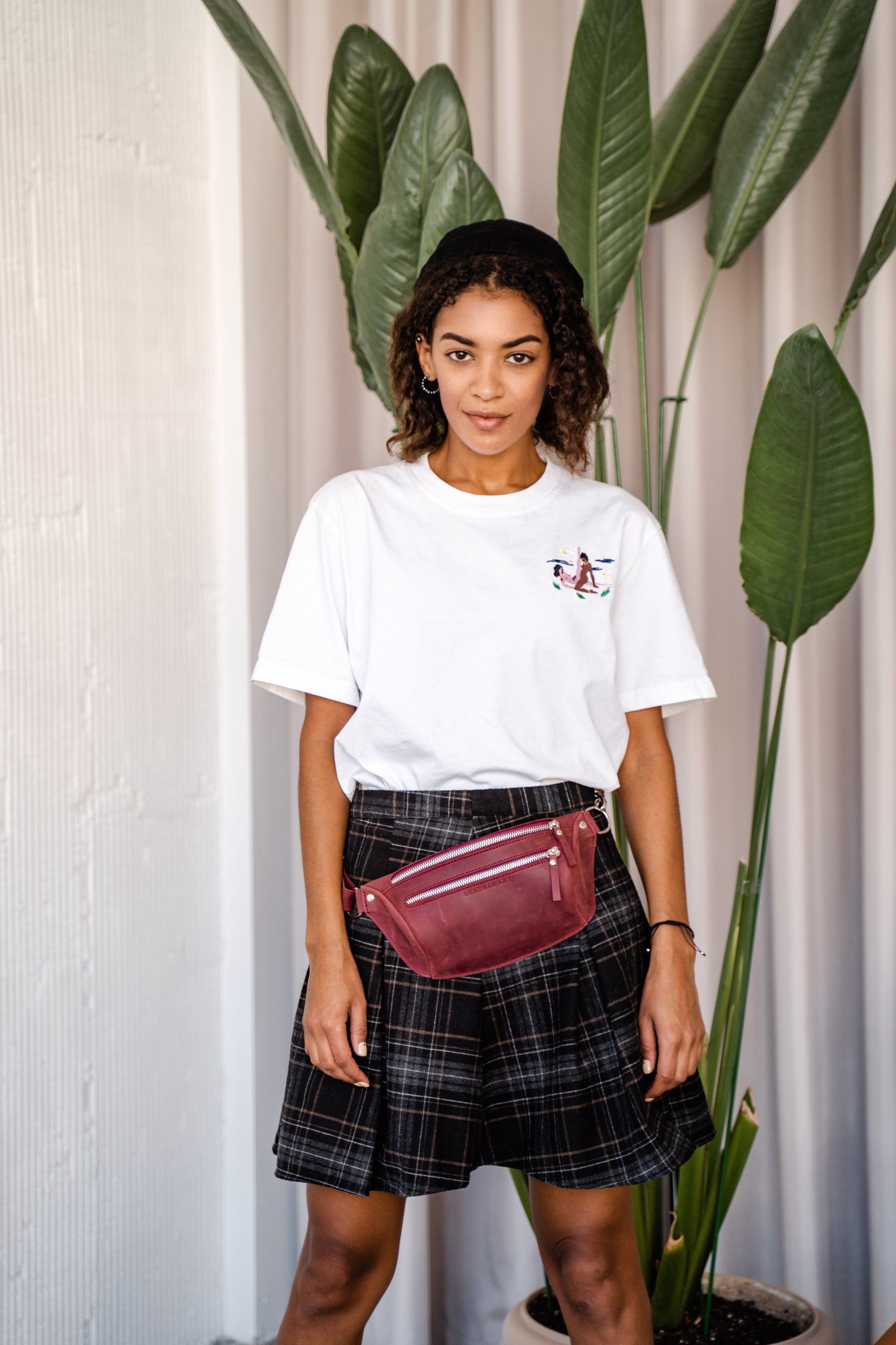  burgundy leather belt bag