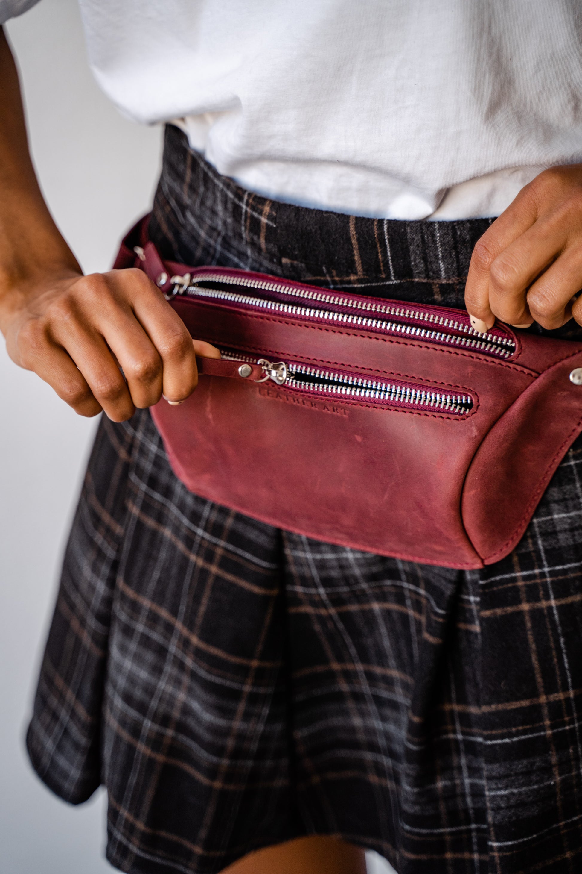 Marsala leather belt bag