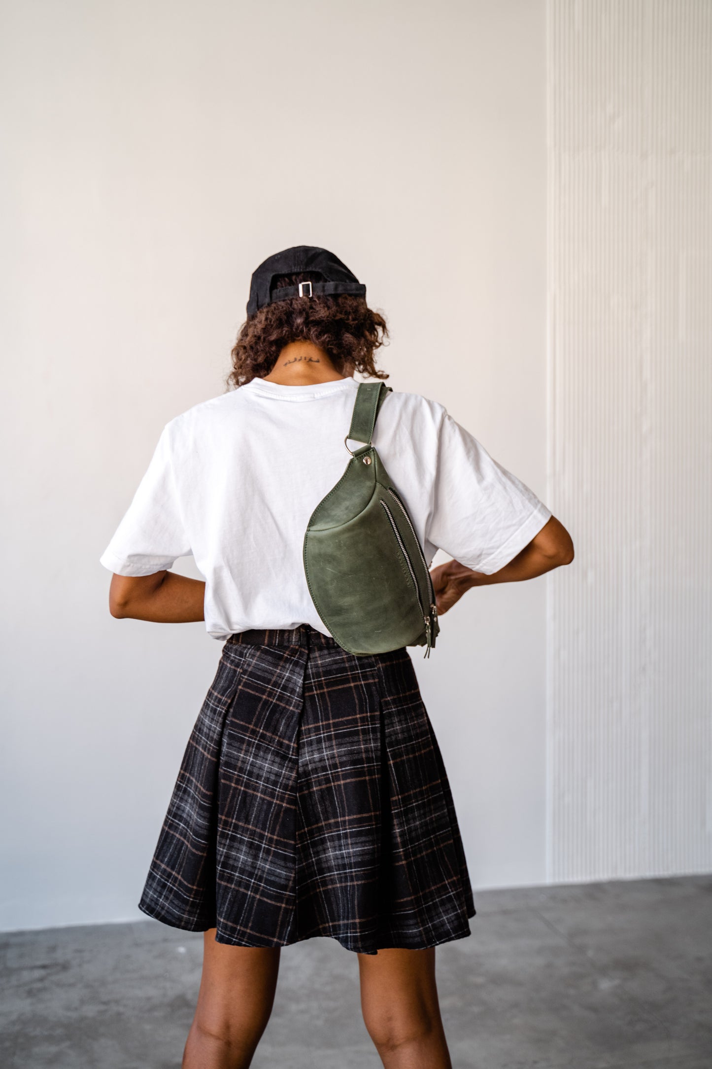 green Leather fanny pack