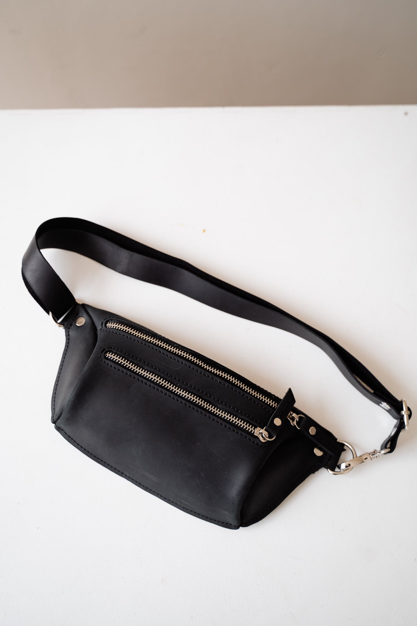 Black leather fanny pack