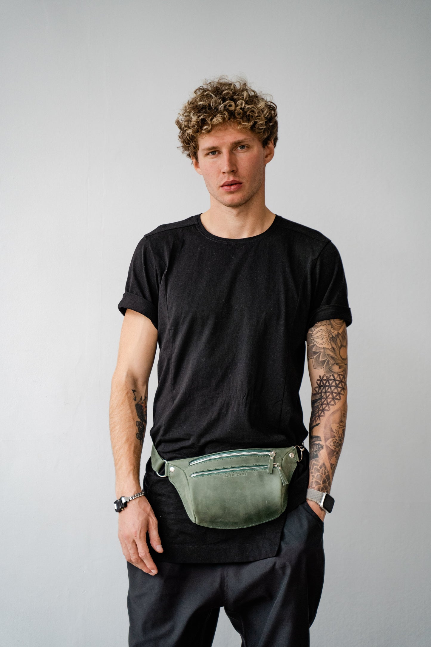 green  Leather Hip Bag