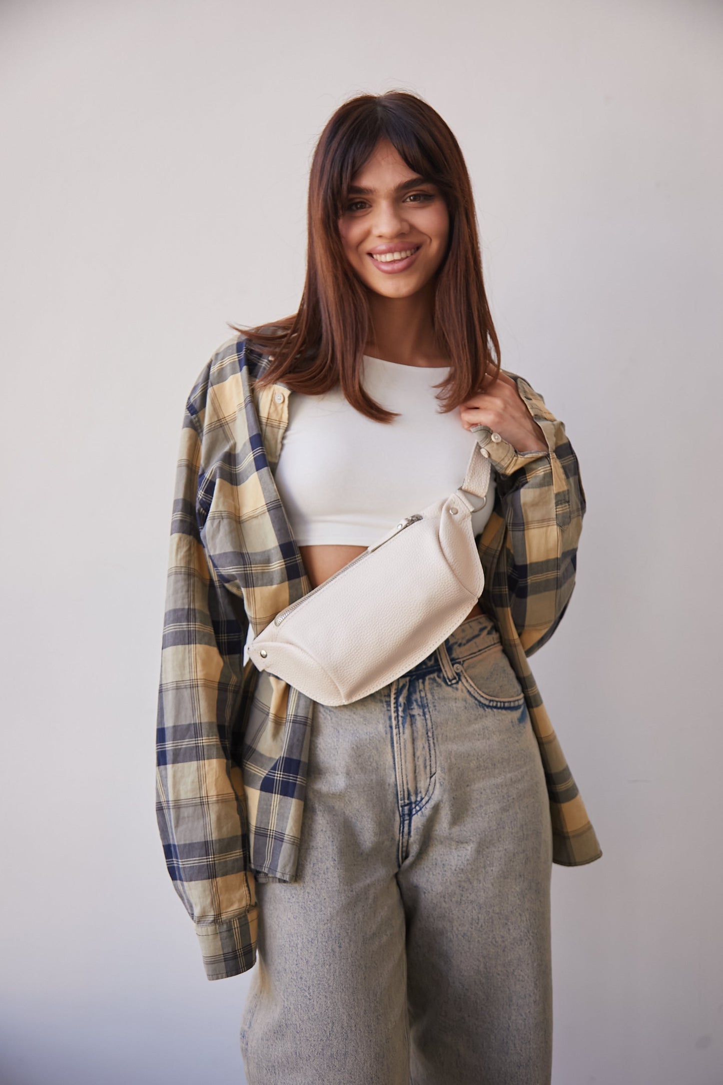 White leather fanny pack