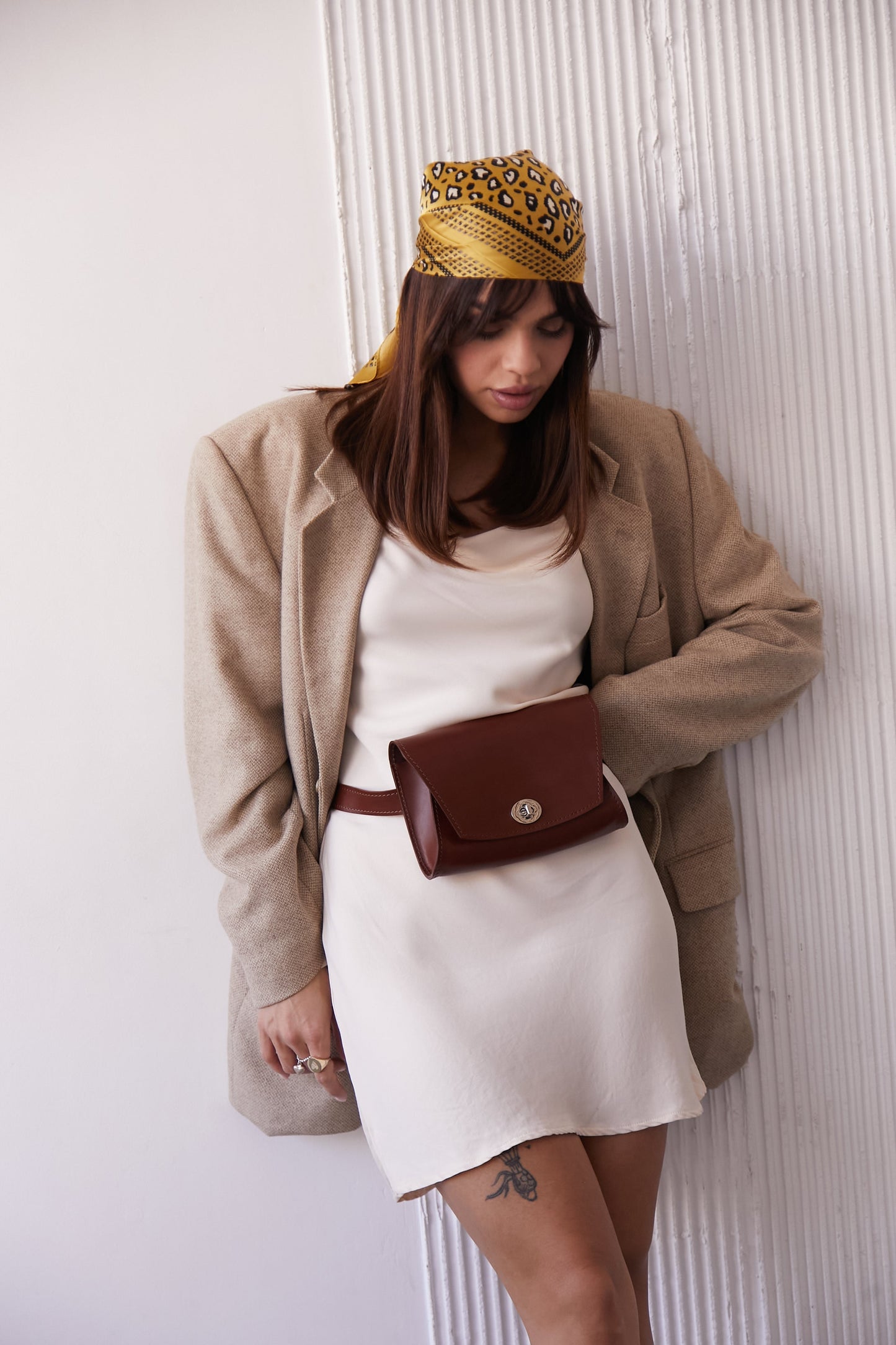 Brown leather belt bag