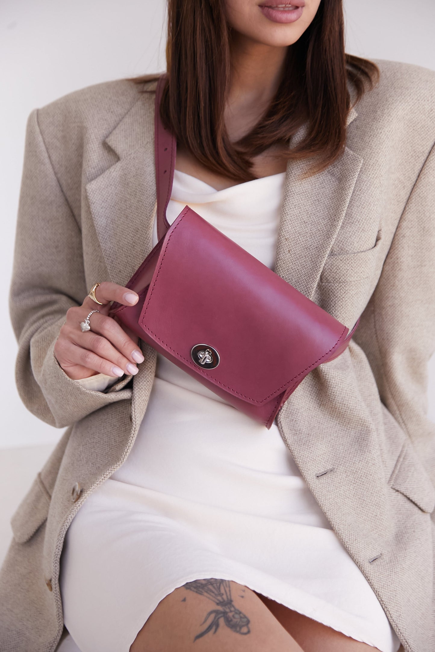 Brown leather belt bag