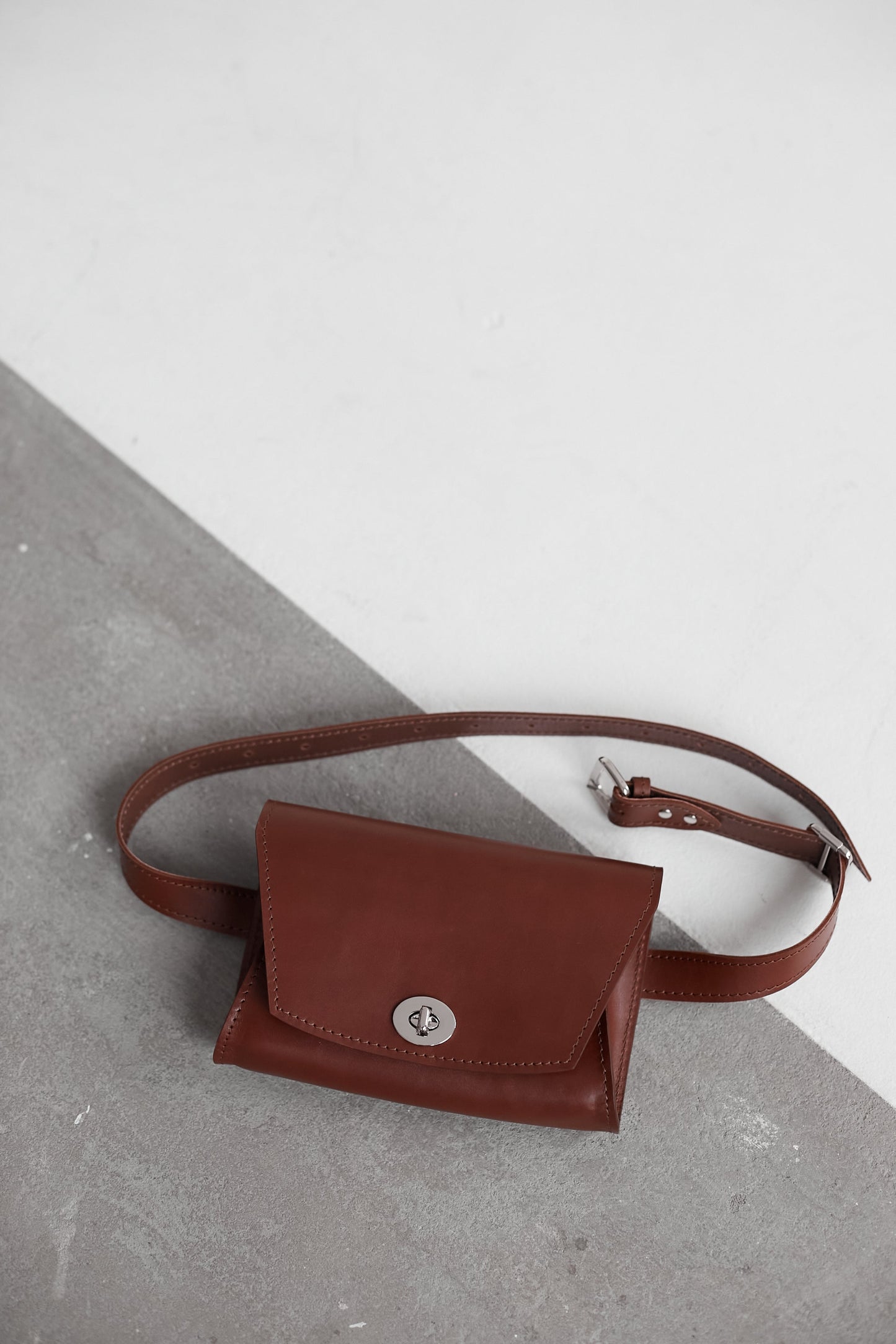 Brown leather belt bag