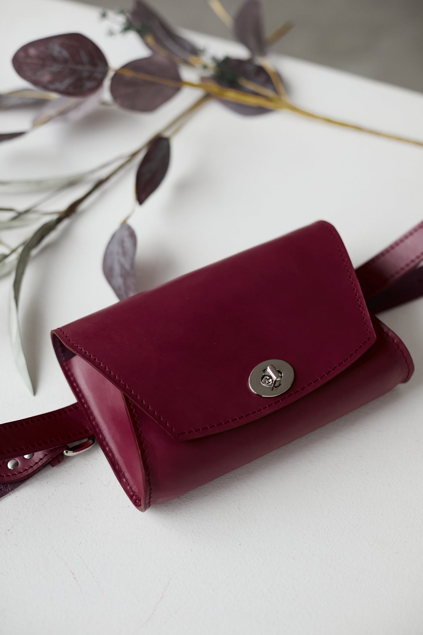 Burgundy leather belt bag