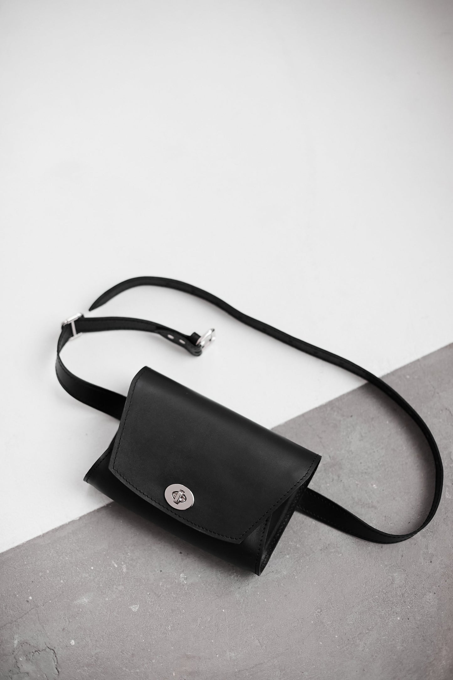 leather black  belt bag